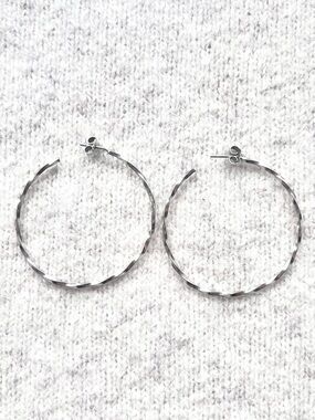 925 Italian Sterling Silver Diamond-Cut 1.75" Medium Twist Hoop Earrings